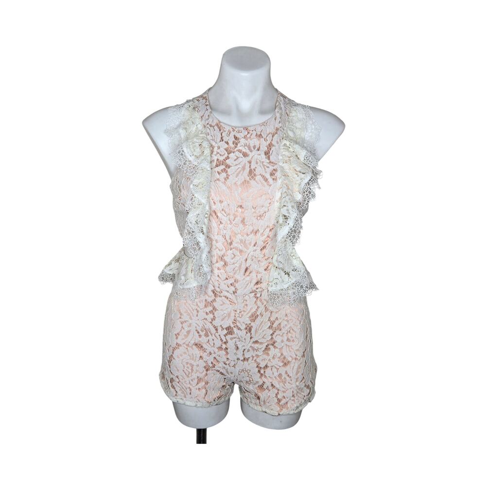 DO + BE Short Sleeveless Romper Peach/White Lace Size Small